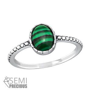 Sterling Silver Semi Precious Gemstone Oval Malachite Ring​